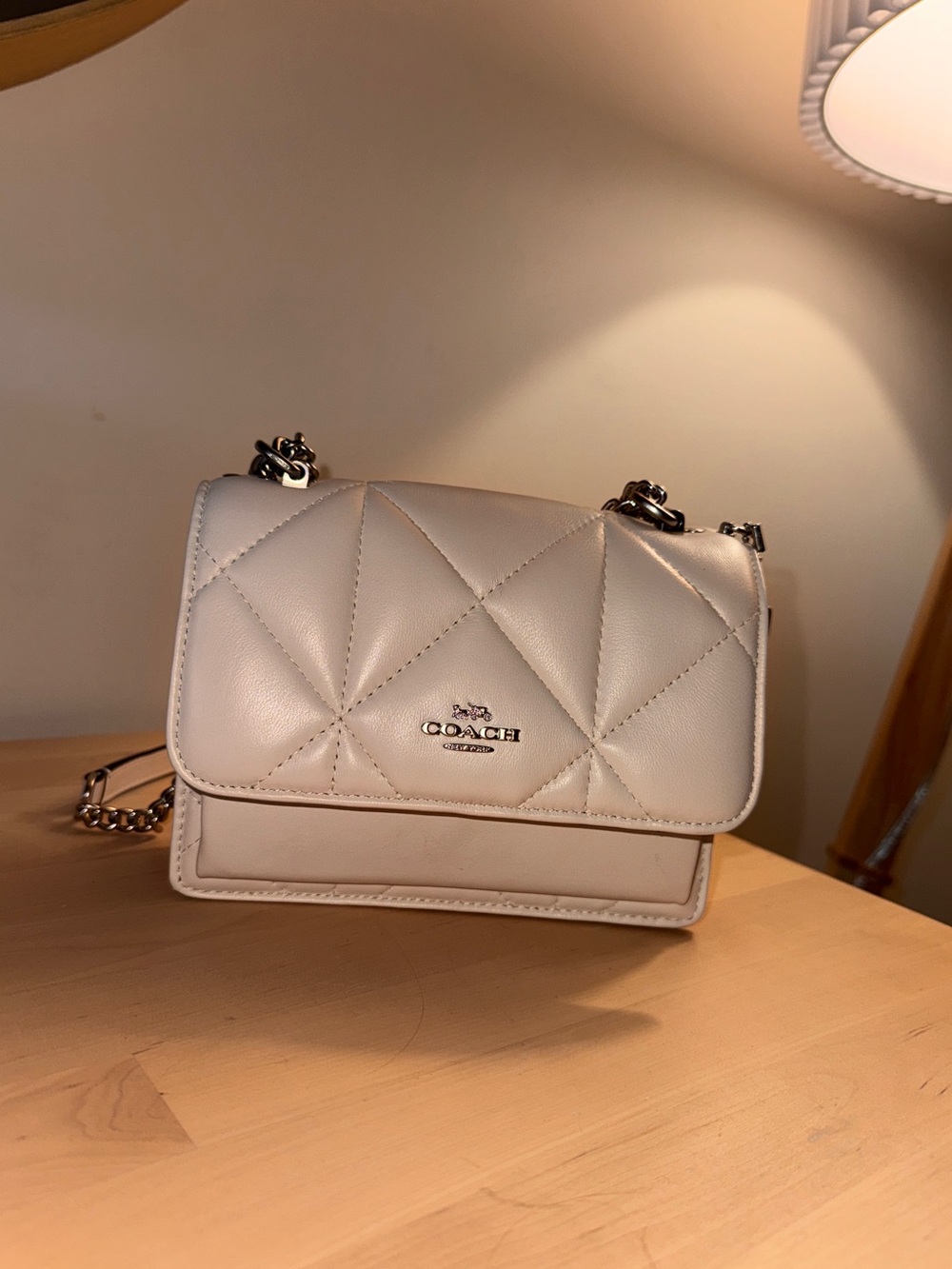 Coach Quilted Cream Leather Crossbody with Chain Strap